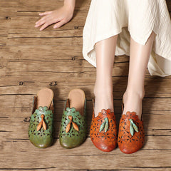 Handmade Genuine Mules Cut Out Summer Slippers