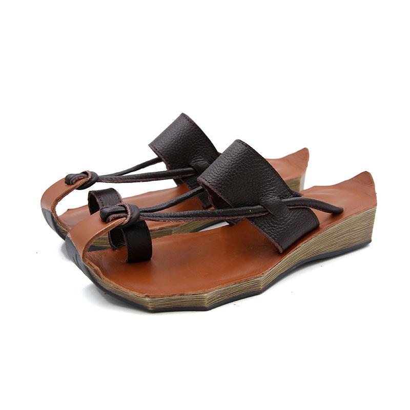 Cowhide Sandals Wave Edge Sole Split Toe Slippers