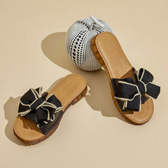 Sweet Bow Slippers Soft Comfy Black/Off white