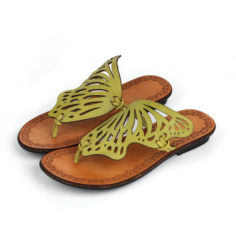 Chanclas retro con diseño de mariposa tallada