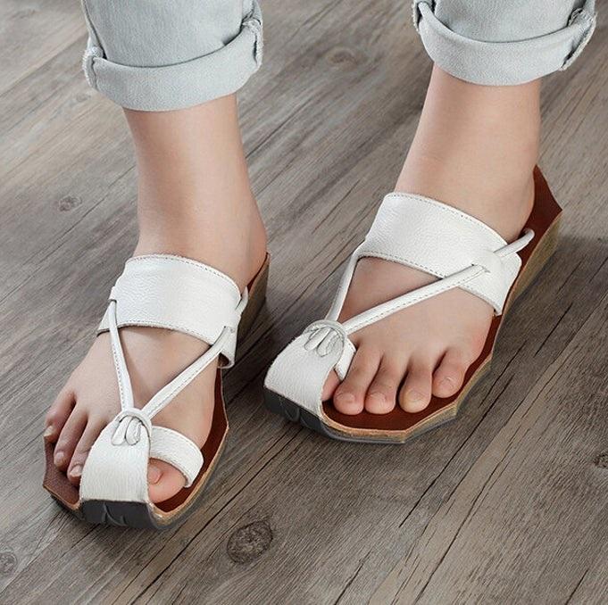 Cowhide Sandals Wave Edge Sole Split Toe Slippers