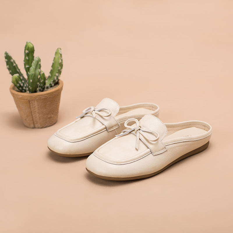 Retro Bowknot-Detailed Loafer Mules Backless Loafers