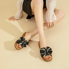 Sweet Bow Slippers Soft Comfy Black/Off white