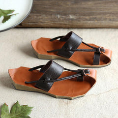 Cowhide Sandals Wave Edge Sole Split Toe Slippers