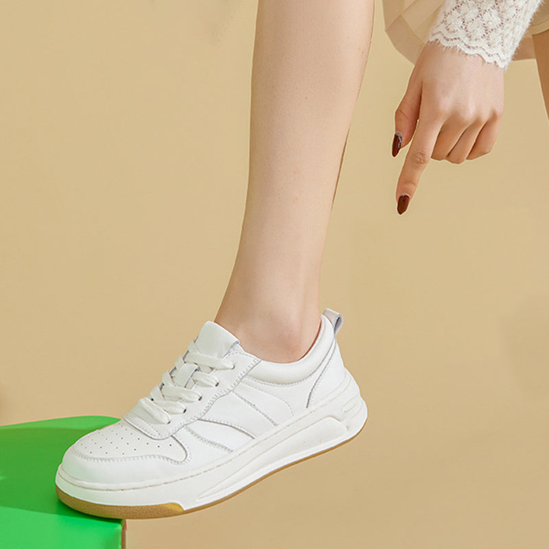 Women's Causal Genuine Chunky Sneakers - Beige