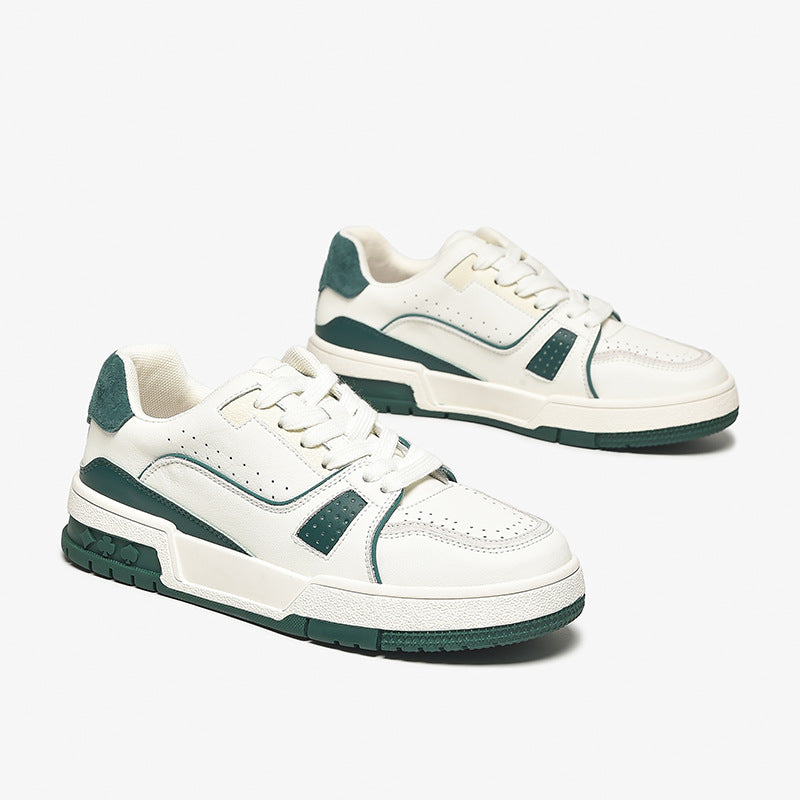 Women's Causal Genuine Sneakers - White Color Block With Green/Grey