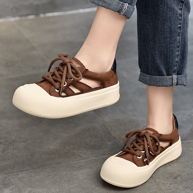 Perforated Platform Sneakers Low-top Lace Up