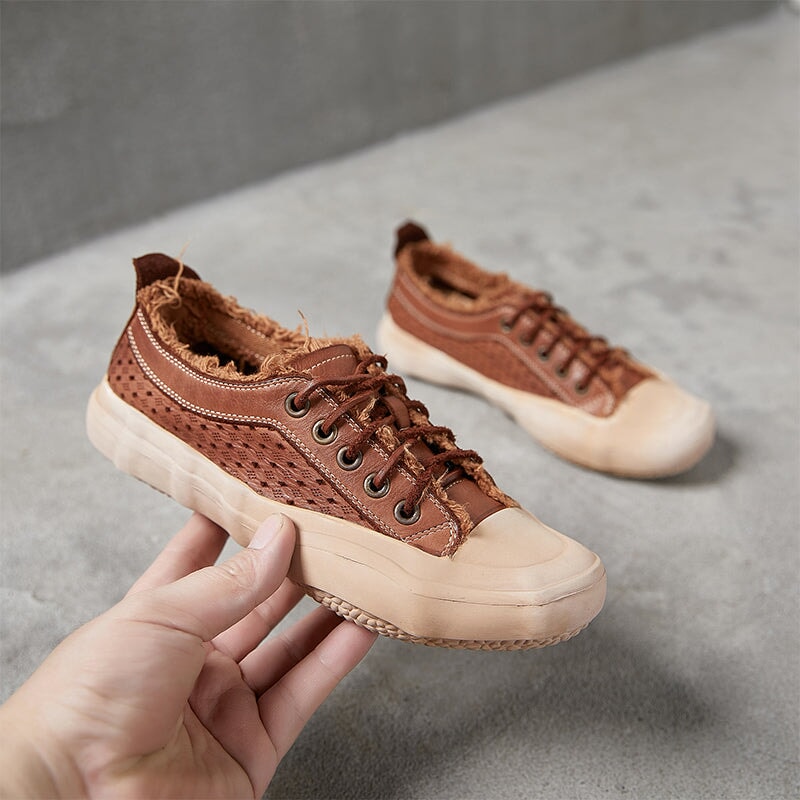 Flatform Low-top Perforated Sneakers Fringed Detail