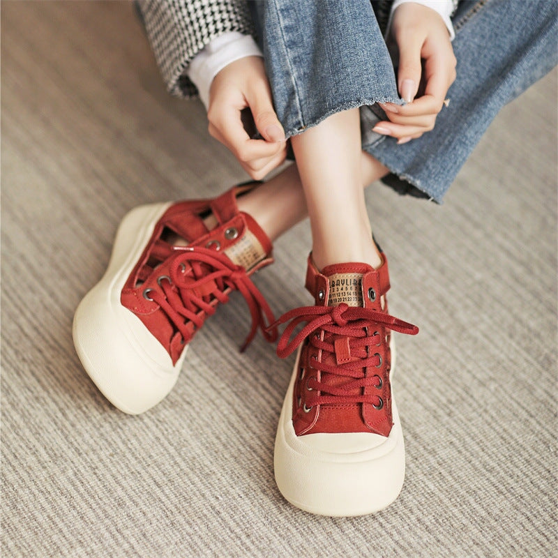 Perforated Platform Sneakers High-top Lace Up