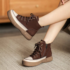 High-top Lace Up Flat Sneakers