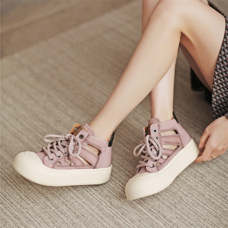 Perforated Platform Sneakers High-top Lace Up