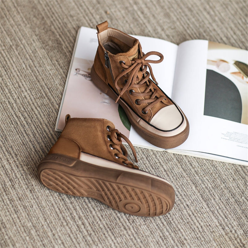 High-top Lace Up Flat Sneakers