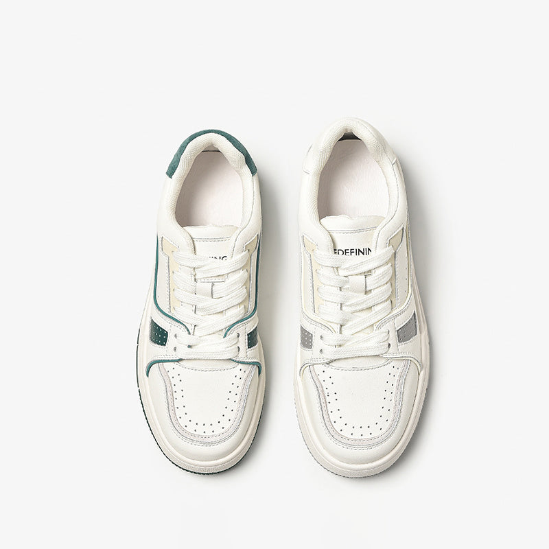 Women's Causal Genuine Sneakers - White Color Block With Green/Grey