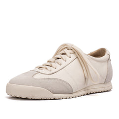 Zapatos blancos suaves hechos a mano Zapatillas con cordones Zapatos de diseñador Beige/Negro