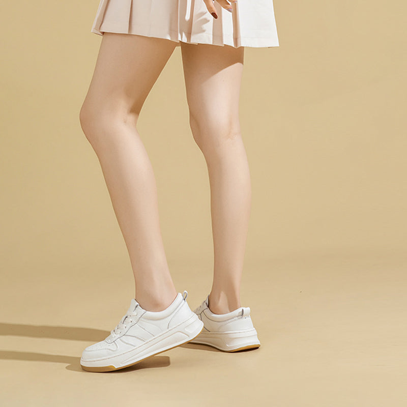 Women's Causal Genuine Chunky Sneakers - Beige