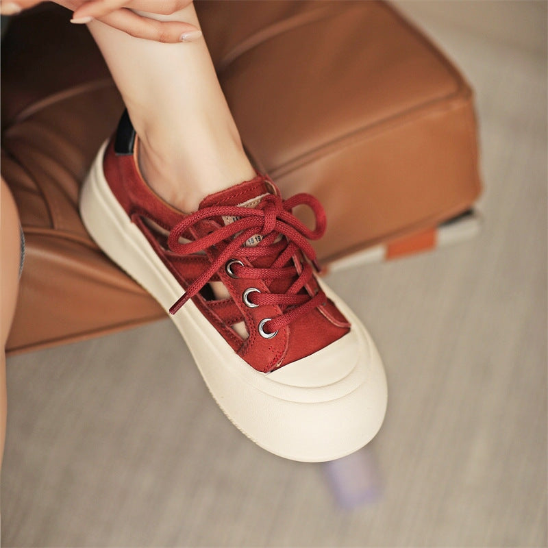 Perforated Platform Sneakers Low-top Lace Up