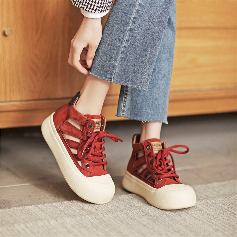 Perforated Platform Sneakers High-top Lace Up