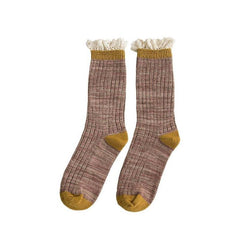 Retro Cotton Stockings Lacy Design Mori Girl Loose Socks Calf Length For Fall/Winter 5 Colours